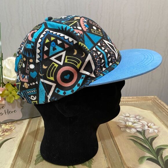 80s 90s Style Abstract Print Strapback Cap Hat Adjustable Unisex 100% Cotton - Picture 7 of 14
